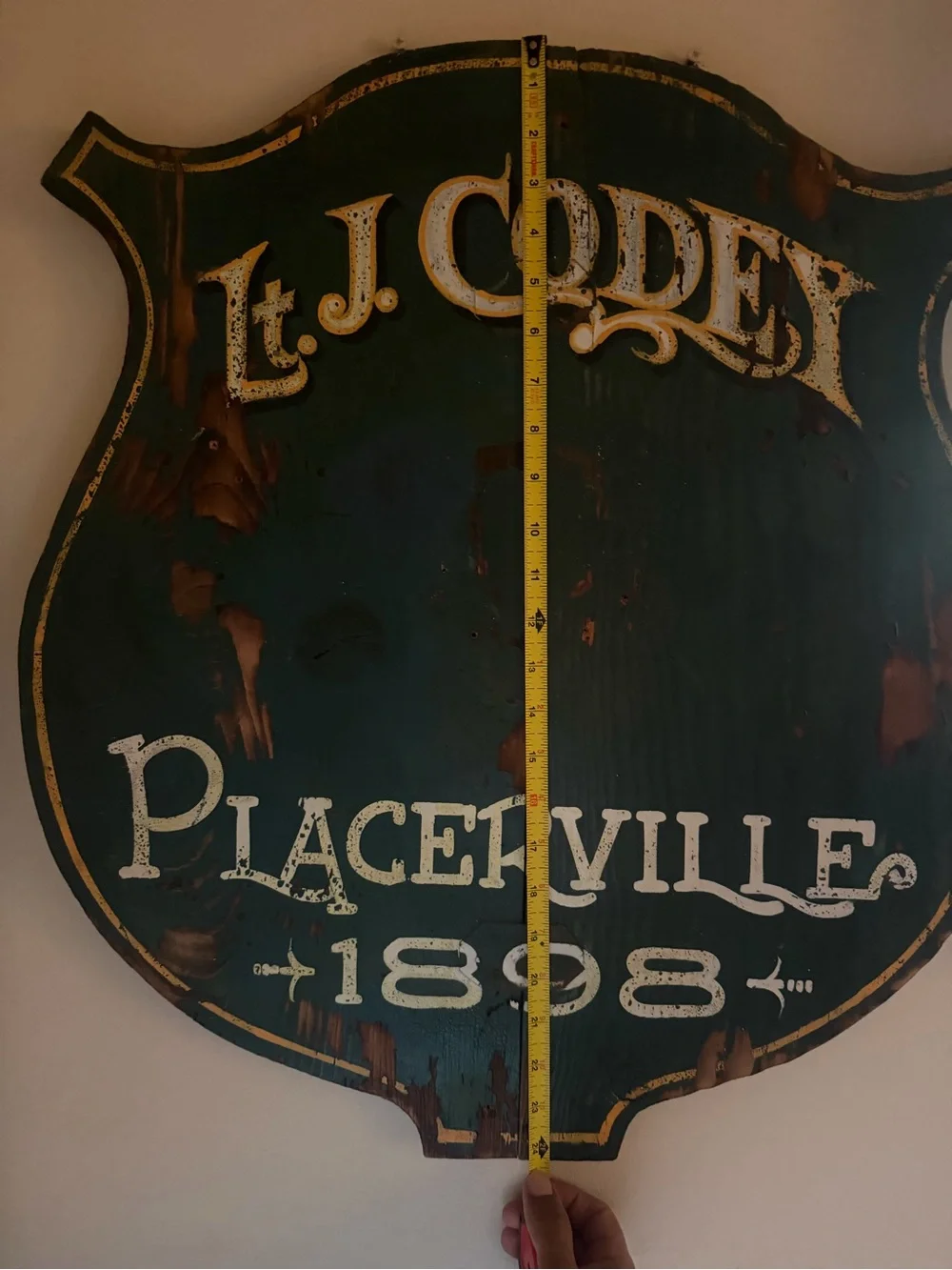 Placerville 1898 Vintage Shield Wall Sign - Green